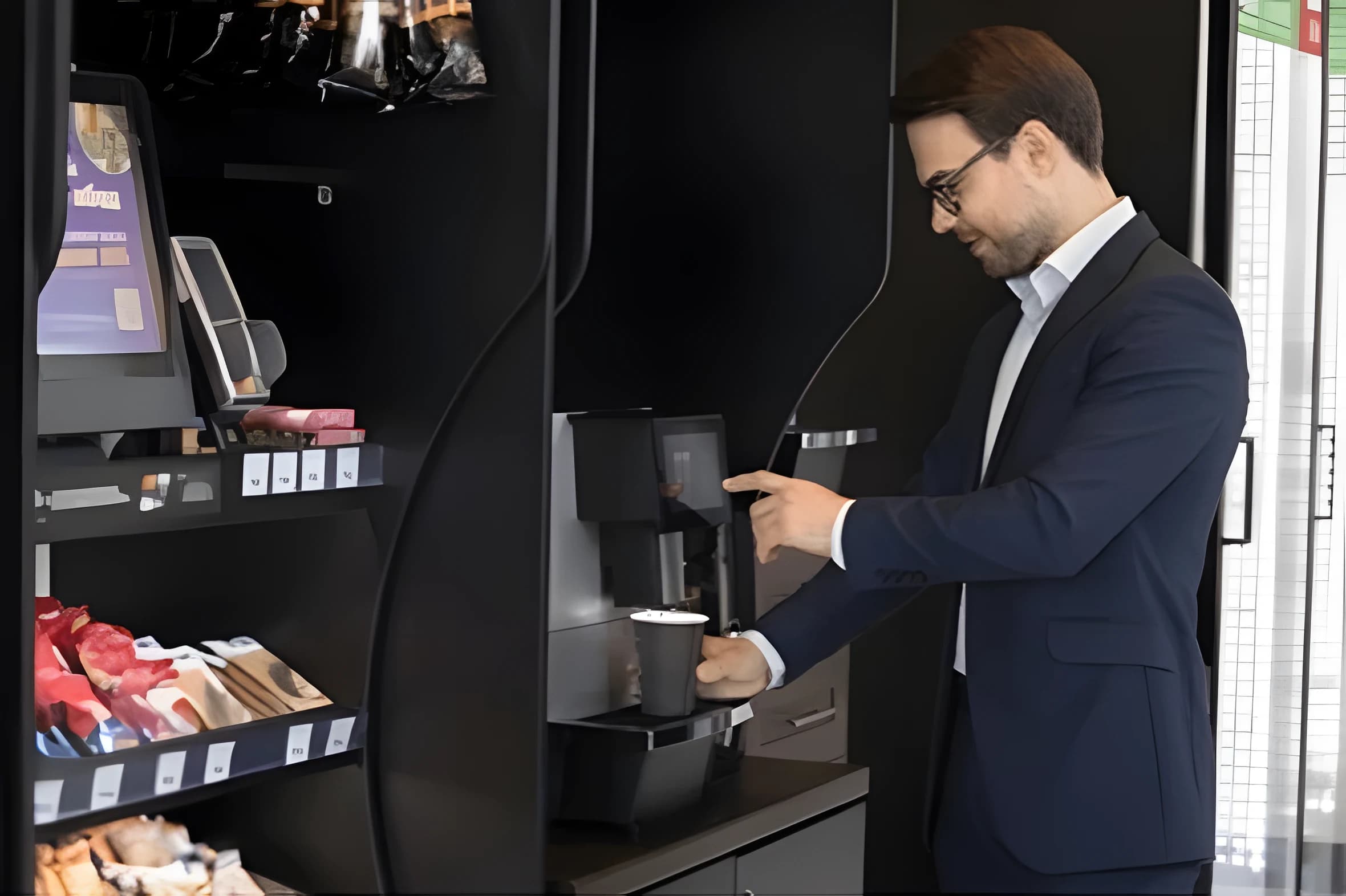 A person using a workplace coffee service
